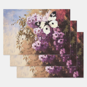 Impressionist Butterfly Garden Painting Decoupage Wrapping Paper Sheet