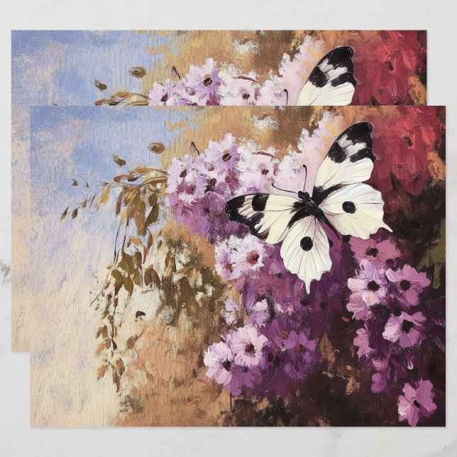 Impressionist Butterfly Garden Scrapbook Paper (Front/Back)