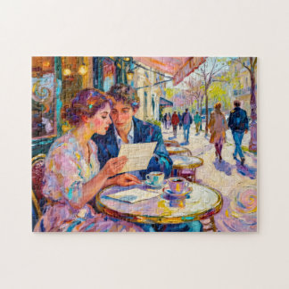 Impressionist Café Couple Reading and Debating Let Jigsaw Puzzle