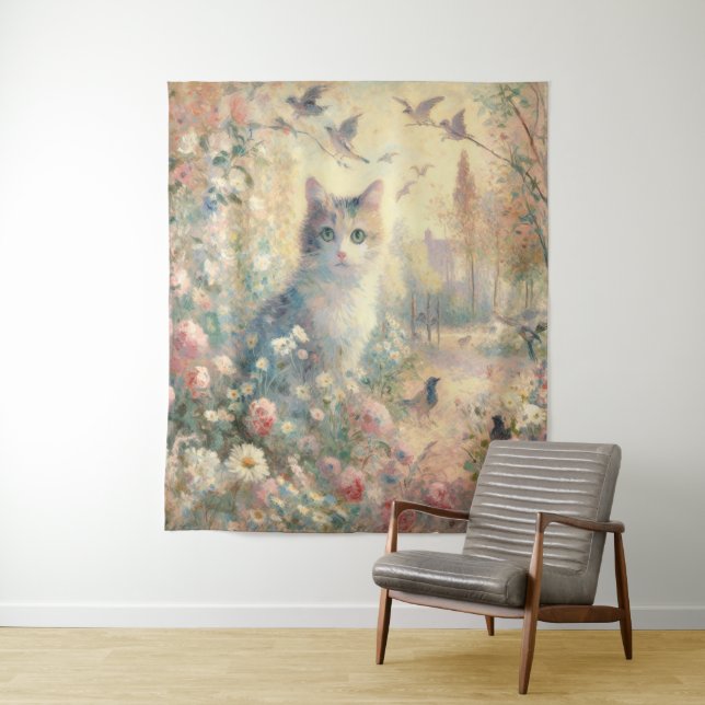 Impressionist Cat and Floral Tapestry (In Situ)