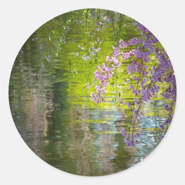 Impressionist Cherry Blossoms Classic Round Sticker (Front)