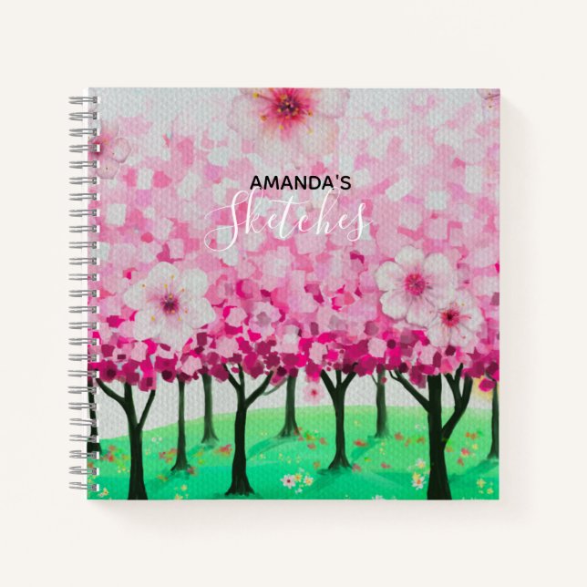 Impressionist cherry blossoms personalized notebook (Front)