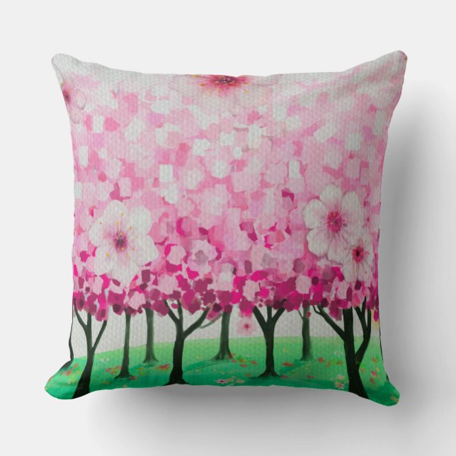 Impressionist cherry blossoms throw pillow (Front)
