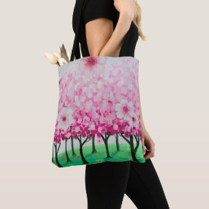 Impressionist cherry blossoms tote bag