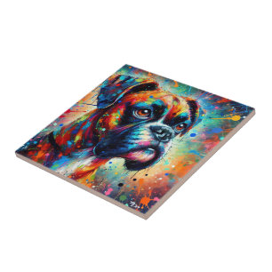 Impressionist Colorful Pop Art Boxer Dog Painting Tile