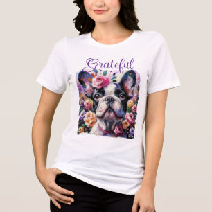Impressionist Colourful French Bulldog Floral Rose Tri-Blend Shirt