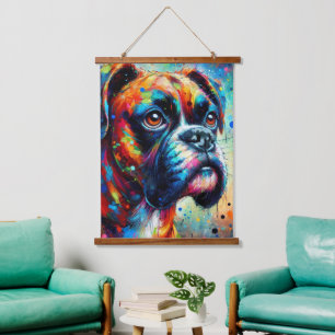 Impressionist Colourful Pop Art Boxer Dog Painting Hanging Tapestry