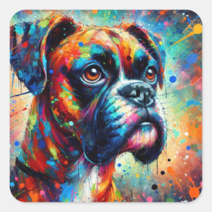 Impressionist Colourful Pop Art Boxer Dog Painting Square Sticker