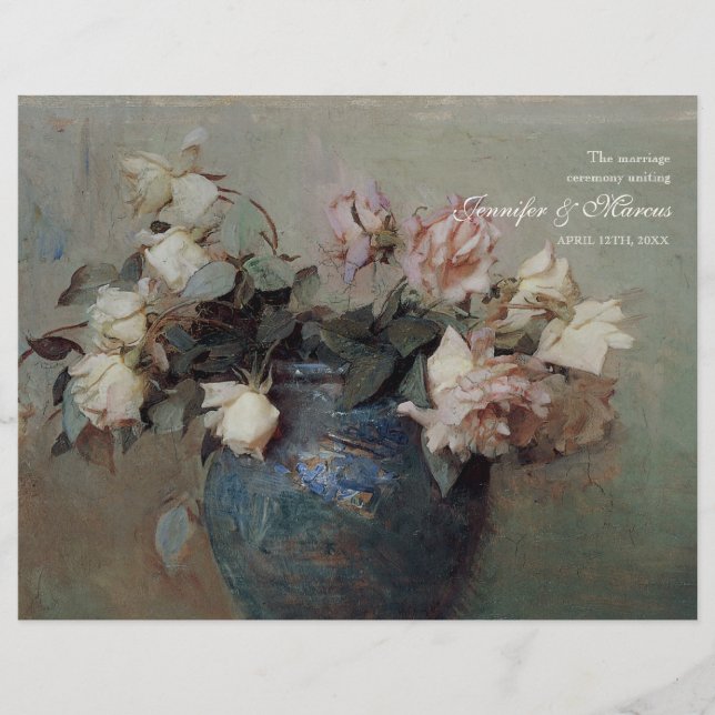 Impressionist Cream Pink Roses - Wedding Program (Front)