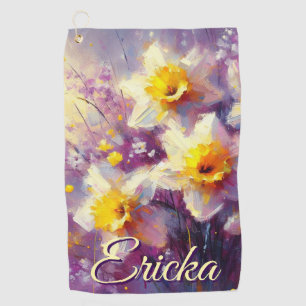 Impressionist Daffodil Floral Purple Personalized Golf Towel