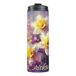 Impressionist Daffodil Floral Purple Personalized Thermal Tumbler