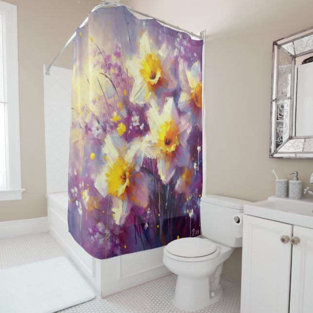 Impressionist Daffodil Floral Purple Yellow Art (In Situ)