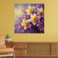 Impressionist Daffodil Floral Purple Yellow Art