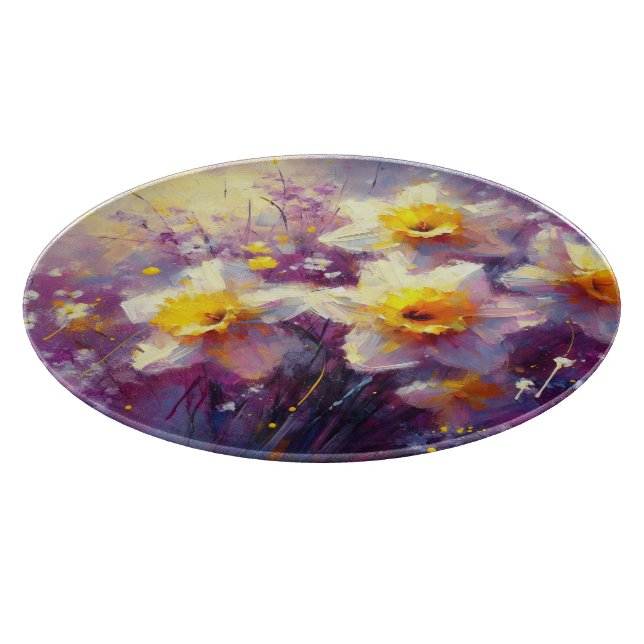 Impressionist Daffodil Floral Purple Yellow Cutting Board (Corner)