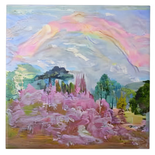 Impressionist Fantasy Landscape Watercolor Rainbow Tile