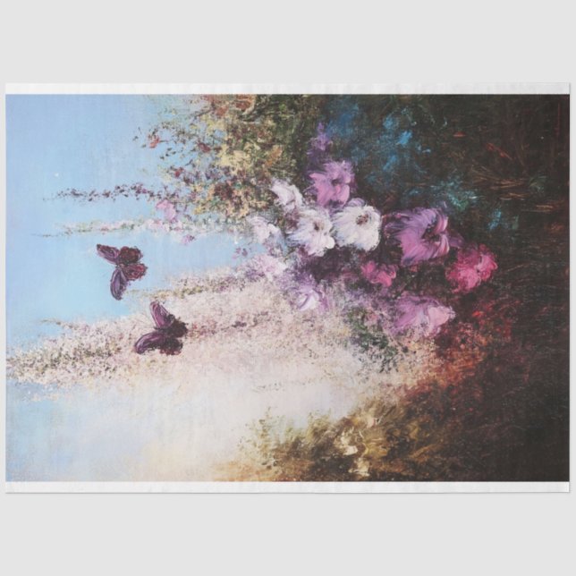 Impressionist Florals and Butterflies Decoupage Tissue Paper (Front)