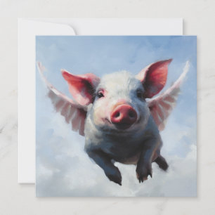 Impressionist Flying Pig Blue Sky Oil Painting Invitation