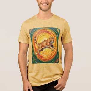 Impressionist Fox Running Circle Art T-Shirt Tri-Blend Shirt