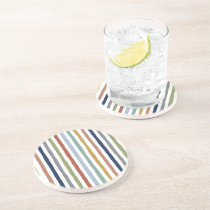 Impressionist-Inspired Colours Hand-Drawn Stripes Coaster