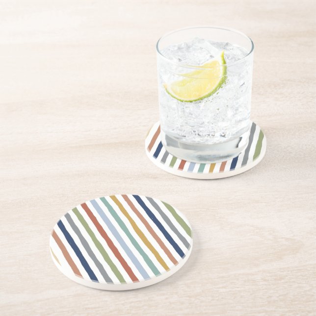 Impressionist-Inspired Colours Hand-Drawn Stripes Coaster (Side)