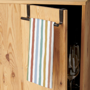 Impressionist-Inspired Colours Hand-Drawn Stripes Kitchen Towel