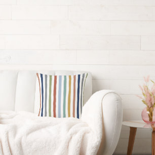 Impressionist-Inspired Colours Hand-Drawn Stripes Throw Pillow