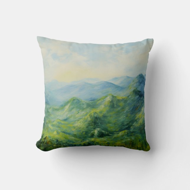 Impressionist Landscape: Lush Forested Mountain  Throw Pillow (Front)