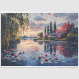 Impressionist Landscape Willow Lotus Decoupage Tissue Paper