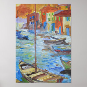 Impressionist Mediterranean Harbour Boats Poster