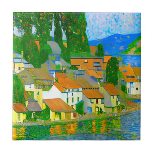 Impressionist  Mediterranean Village by the Sea  Tile