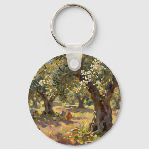 Impressionist Olive Grove Scene Keychain