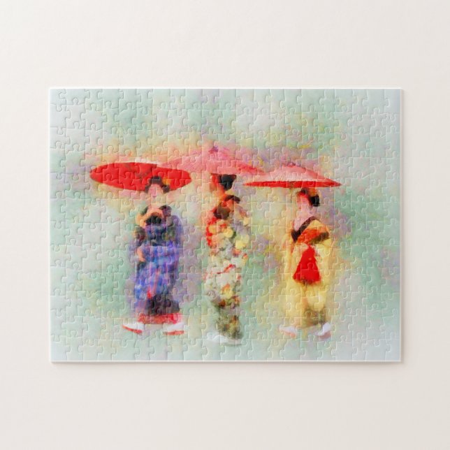 Impressionist Painting of Three Little Maiko Jigsaw Puzzle (Horizontal)
