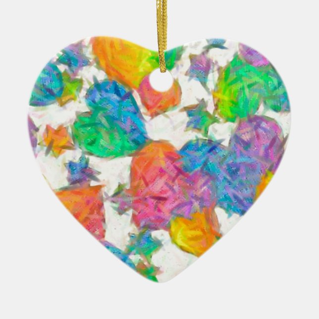 Impressionist Pastel Valentine Hearts Ceramic Ornament (Front)
