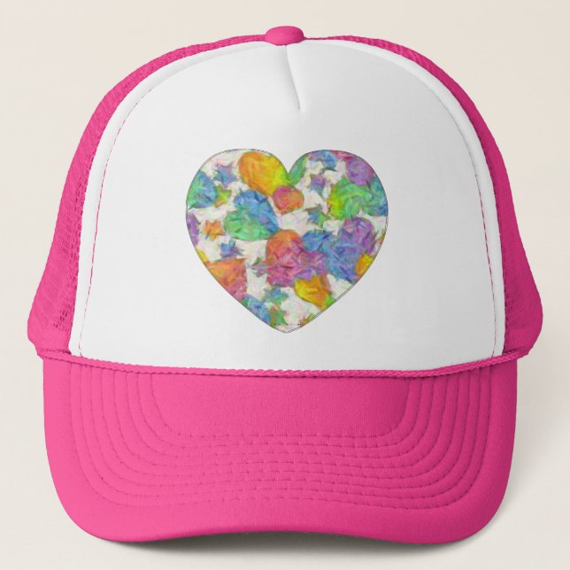 Impressionist Pastel Valentine Hearts Trucker Hat (Front)
