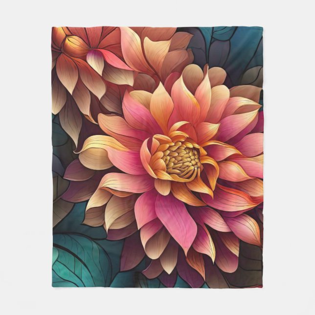 Impressionist Pink Dahlia  Fleece Blanket (Front)