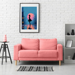Impressionist Pink Moon Woman Bubble Gum Bubble  Poster