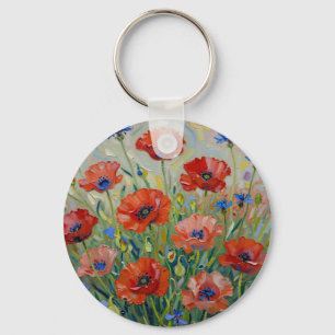 Impressionist Red Poppy Field Keychain