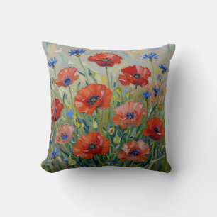 Impressionist Red Poppy Field Throw Pillow