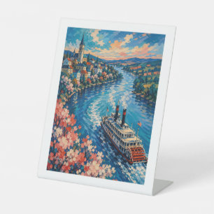 Impressionist Riverboat Village Cruise Pedestal Sign