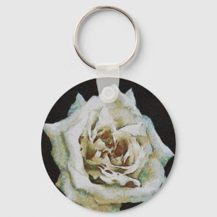 Impressionist Rose Isolated On Black Keychain