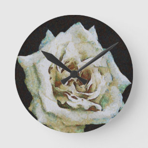 Impressionist Rose Isolated On Black Round Clock