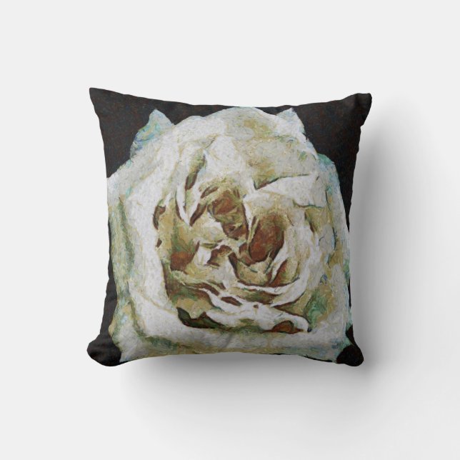 Impressionist Rose Isolated On Black Throw Pillow (Front)