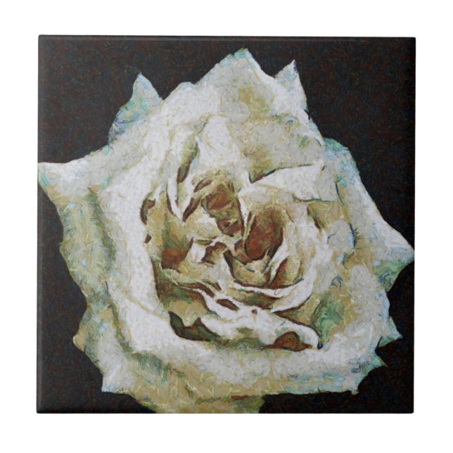 Impressionist Rose Isolated On Black Tile (Front)