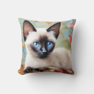 Impressionist Siamese Portrait Throw Pillow