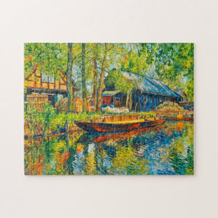 Impressionist Spreewald Farmhouse with Wooden Boat Jigsaw Puzzle