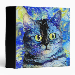 Impressionist Starry Night Tabby Cat Portrait Binder