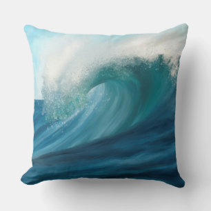Impressionist style turquoise wave throw pillow