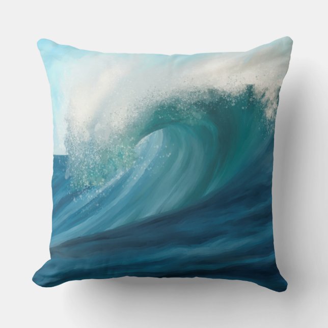 Impressionist style turquoise wave throw pillow (Front)