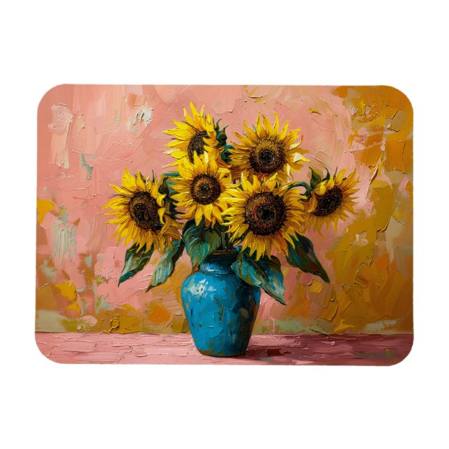 Impressionist Sunflowers in a Blue Vase Magnet (Horizontal)