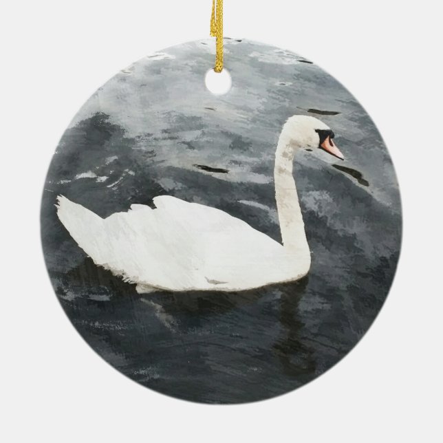 Impressionist Swan Ceramic Ornament (Back)